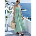 thumbnail image 6 of Women's Spaghetti Strap Button Front Midi Dress Casual Summer Sundress Light Green M, 6 of 9