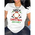thumbnail image 1 of Camisetas con estampado para mujer, camisetas de manga corta de verano 2025, blusas casuales con cuello redondo para adolescentesCreative Reindeer Mirror Printed T-Shirt for Women, Casual and Trend, 1 of 6