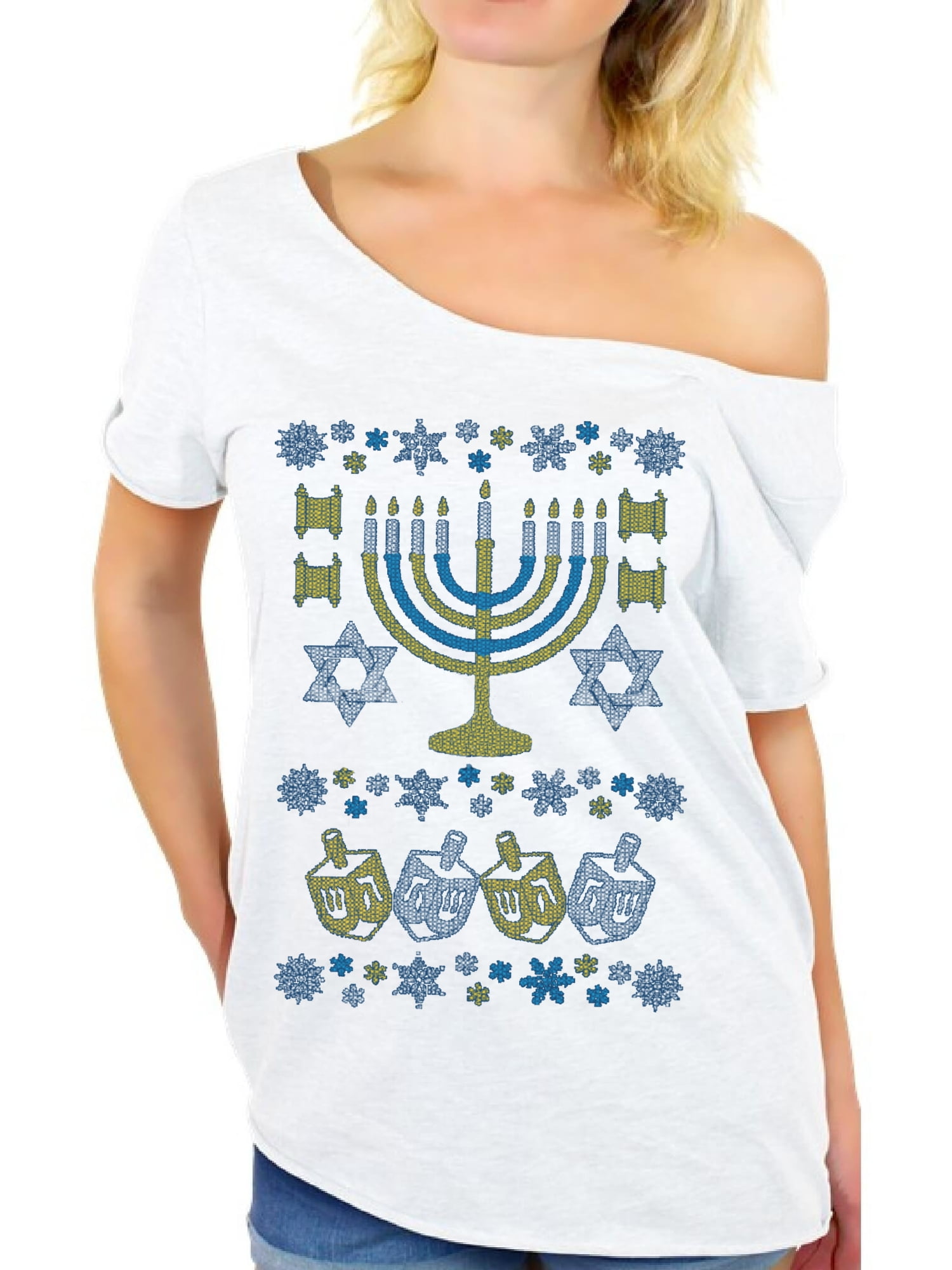 Awkward Styles Awkward Styles Hanukkah Menorah Off Shoulder Shirt for