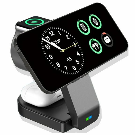 Suonee 3-in-1 Docking Station with USB Type-C Cable for iPhone & Apple Watch, Black