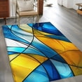 thumbnail image 4 of 4x6 Washable Area Rug, Abstract Art Non-Slip Rectangle Rug for Living Room Office, Blue Yellow Gradient Wavy Lines Geometric Modern Indoor Accent Floor Mat for Home Decor, 4 of 9
