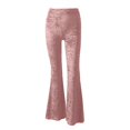 thumbnail image 3 of Womens Velvet Flare Pant Drawstring Waist Bell Bottom Leggings (Pink M), 3 of 3