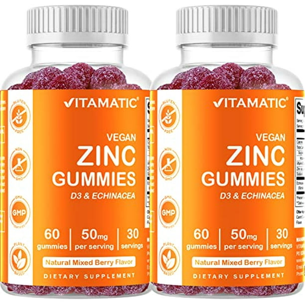 2 Pack Vitamatic Zinc 50mg Gummies 60 Vegan Gummies Gluten Free
