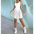 thumbnail image 4 of Womens Square Neck Tennis Dress Pleated Sleeveless Built in Shorts Golf Athletic Dress with Pockets Swan White L, 4 of 7