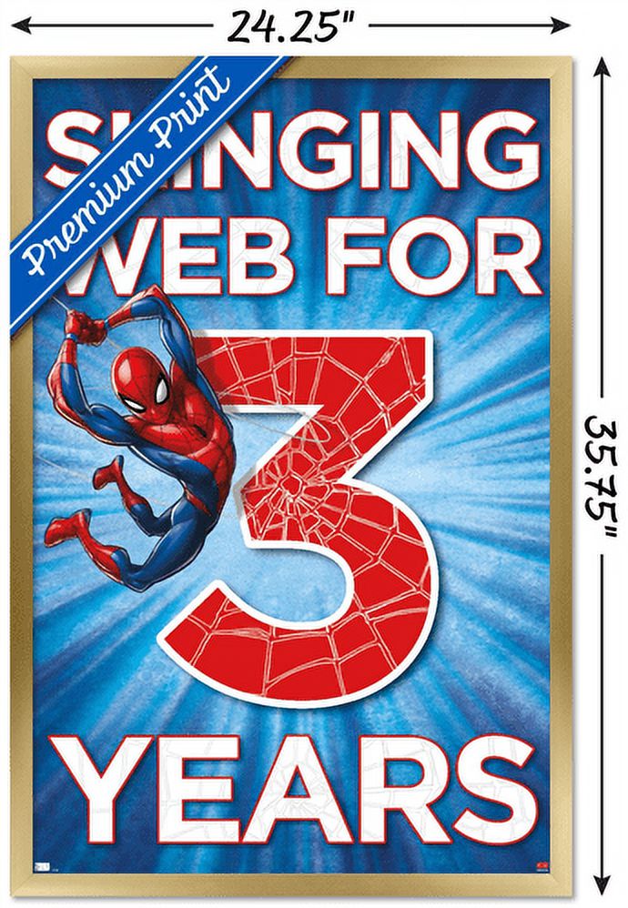 Marvel Spider-Man - Happy 3rd Birthday Wall Poster, 22.375" x 34", Framed
