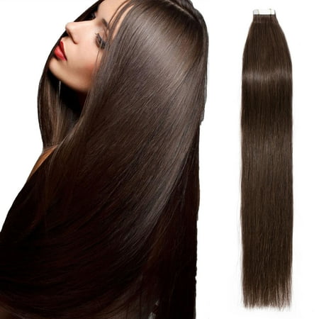 Hair Extensions Brown Cheap S-noilite 100g/40pcs Remy Tape in Hair Extensions Skin Weft Human Hair Extensions 40pcs/pack Medium Brown, 16