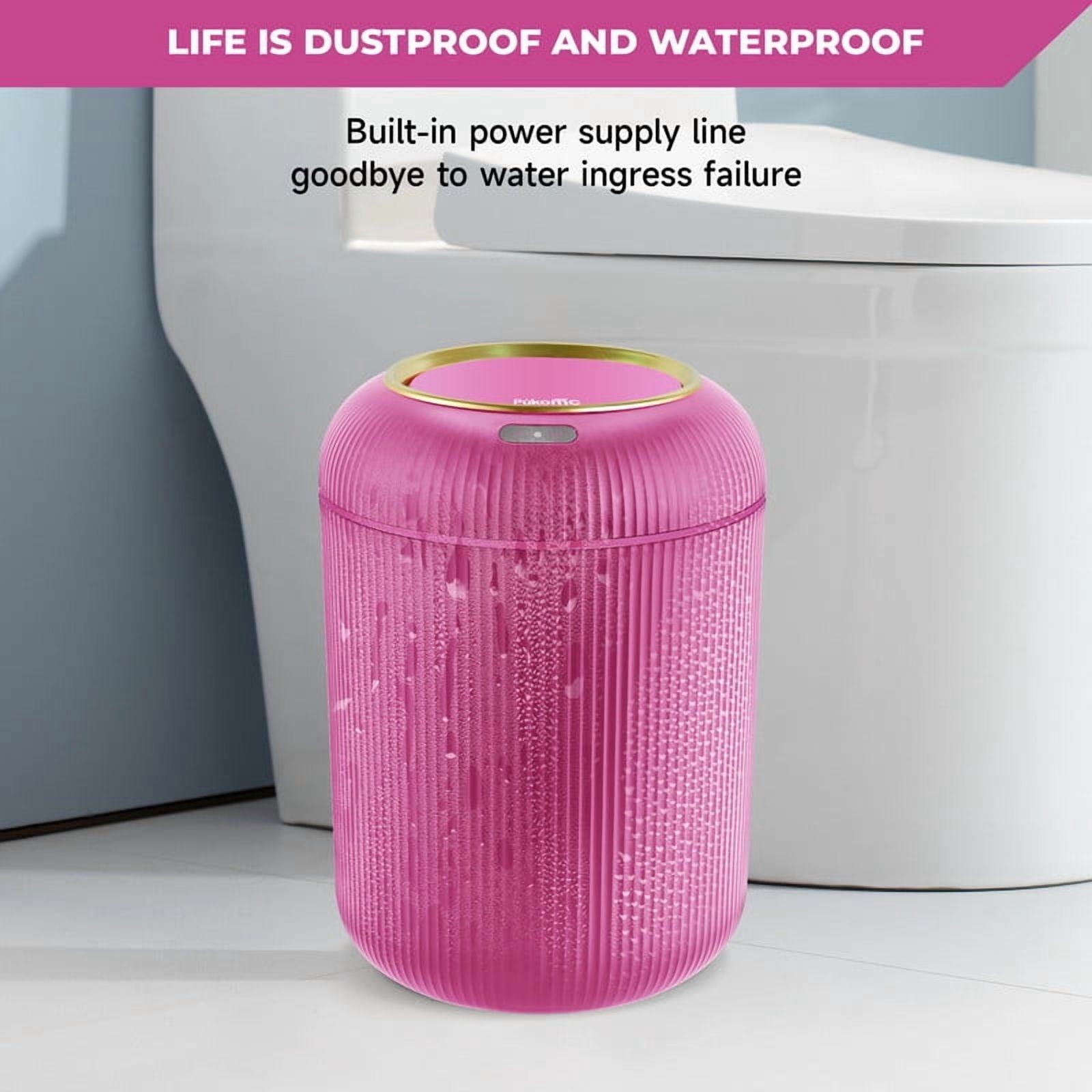 Touchless Automatic Trash Can 10L, Motion Sensor Smart Bin, Waterproof for Kitchen & Bathroom (Pink)