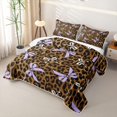 thumbnail image 3 of Manfei Purple Ribbon Bow Tie Twin Quilt Set for Girls Female,Teens Vintage Leopard Print Twin Coverlet Set, 3 of 7