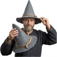 thumbnail image 2 of Halloween Hat 11.02x14.57in, Wizard Hat for Cosplay and Fancy Dress Party, Magical Style Hat with Rope Wrap Detail (Grey), 2 of 4
