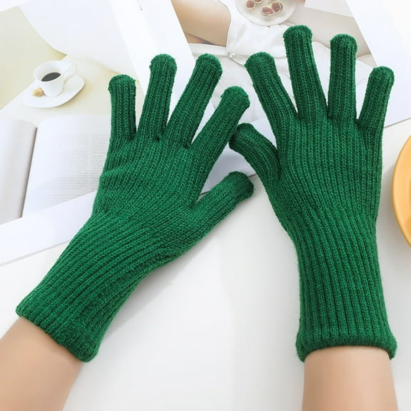 Green Gloves Mittens for Women Men Fashion Touchscreen Texting Gloves Outdoor Men Women Warm Knit Winter Mittens Gloves Solid Golves Students Outdoor Riding Hiking Mittens