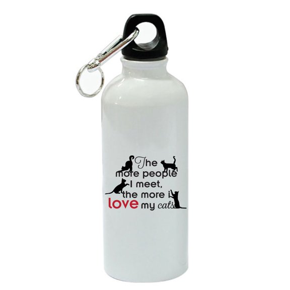 The More People I Meet, The More I Love My Cats White Aluminum Sports 20 oz Water Bottle