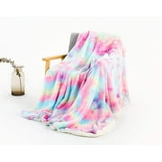 hipaopao Pink Rainbow Throw Blanket Faux Soft Fluffy Plush Shaggy Rug Tie-Dye Colorful Cozy Microfiber 63"x79"