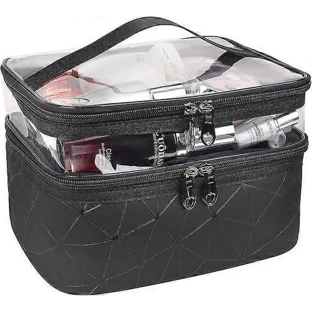 Toiletry Bag Double Layer Black Cosmetic Bag Transparent Large Travel Makeup Bag Organizer Toiletry Bag for Men & Women, Premium Quality Toiletry Bags