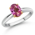 thumbnail image 2 of Gem Stone King 925 Sterling Silver and 10K Yellow Gold Pink Mystic Topaz Solitaire Engagement Ring for Women (1.30 Cttw, Oval 8X6MM, Gemstone Birthstone, Available in Size 5, 6, 7, 8, 9), 2 of 4