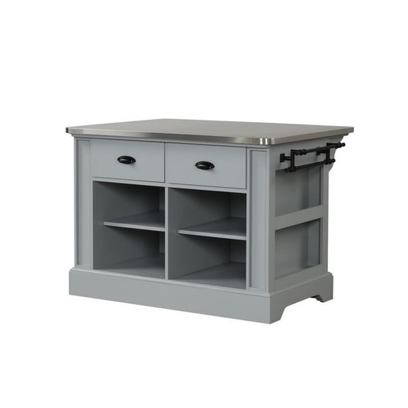 Kitchen Island with Metal Top and 2 Drawers, Gray