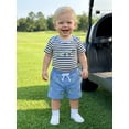 thumbnail image 5 of BemeyourBBs Newborn Baby Boys Summer Clothes Outfit Baby Boy Golf Outfit 0 3 6 9 12 18 Months Cute Golf Embroidery Short Sleeve Striped Romper with Pockets Shorts 2Pcs Set, 5 of 7