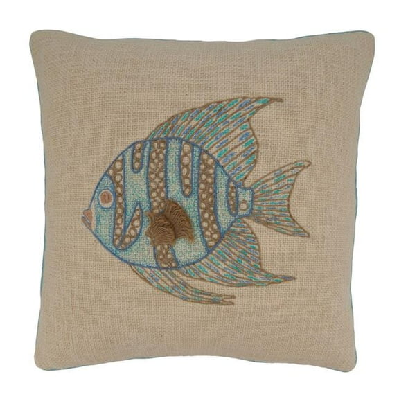 Saro Lifestyle Embroidered Fish Poly Filled Throw Pillow
