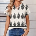 thumbnail image 6 of BOMYJESK Women's Tops Short Sleeve V Neck T Shirts Business Casual Western Ethnic Style Basic Blouses 2026 Spring Trendy Going Out Loose Fit Outfits Beige L, 6 of 7