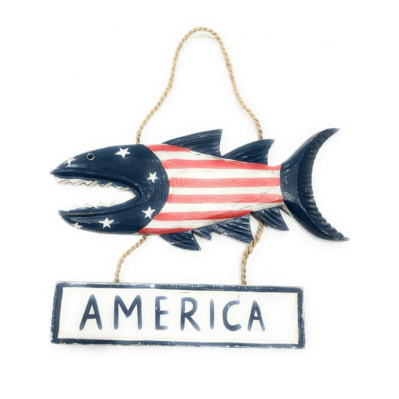 America Sign 15" Shark Attack - Americana Decor Texas Accent | #ort17086
