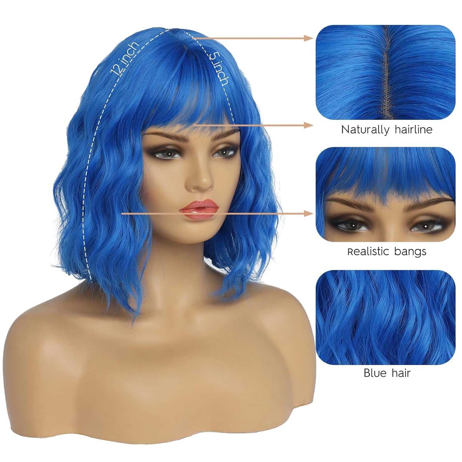 SUCS Short Wigs for Women Grey Wavy Bob Wig with Bangs Medium Length Synthetic Hair Water Wave Dark Roots Wig Gray Colorful Wigs（12 Inches）
