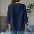 thumbnail image 5 of Boho Tops for Women Blouses Dressy Casual V Neck 3/4 Sleeve Shirts Spring Outfits Trendy Vacation Clothes Navy 3XL, 5 of 5