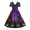 thumbnail image 4 of Enwejyy Womens Halloween Gothic Lace Short Sleeve Cartoon Printed Vintage Fit & Flare Dress, 4 of 4