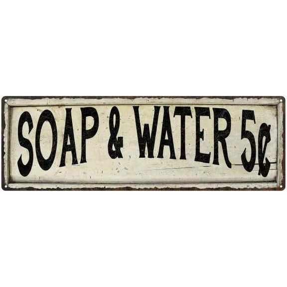 SOAP & WATER 5? Farmhouse Style Wood Look Sign Gift 6x18 Metal Decor 106180028269
