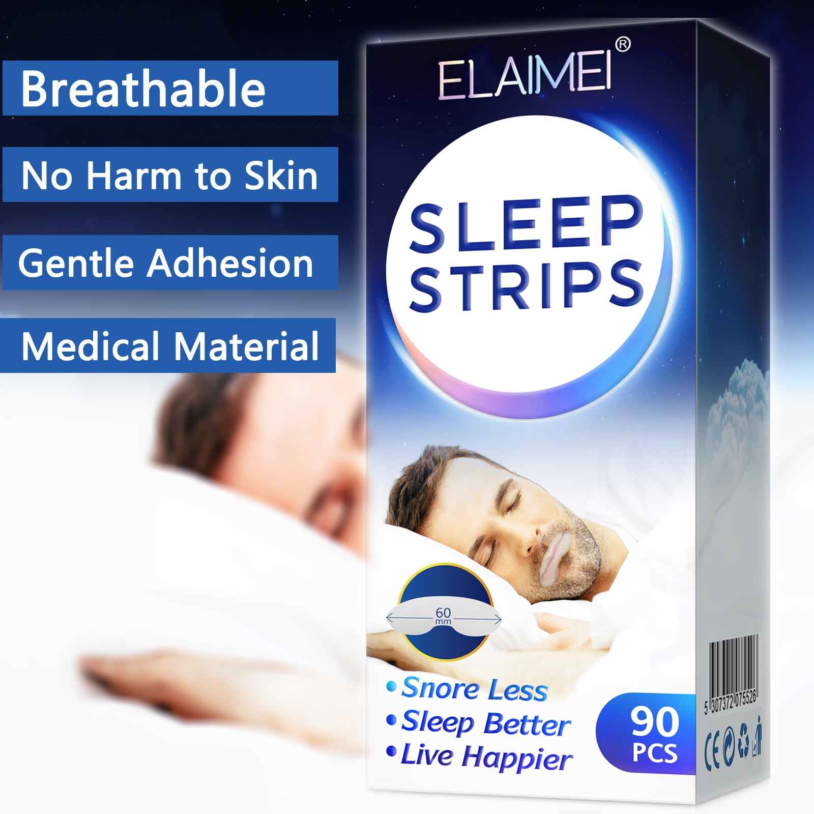Elaimei Sleep Strips 90PCS for Sleep Aid, Mouth Tape Stop Snoring for Better Nose Breathing