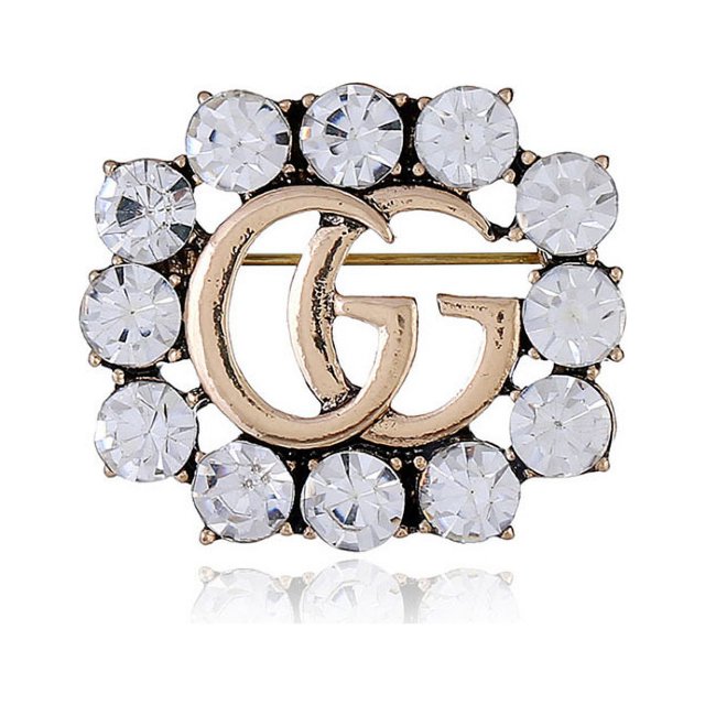 Broche de cristal con letras, broche inicial con diamantes de imitación para mujer, elegante fiesta de boda ER