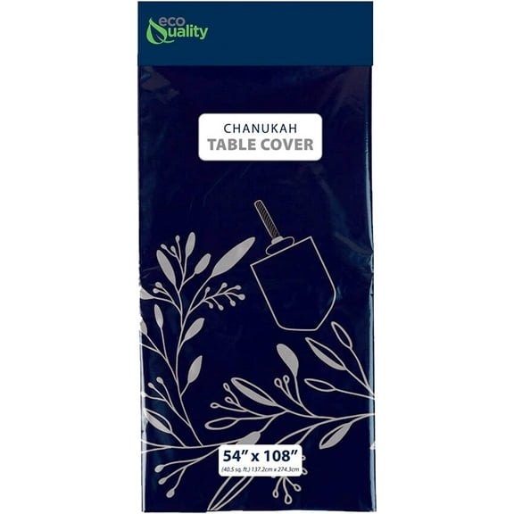 EcoQuality Disposable Hanukkah Tablecloth - Chanukah Themed Party Supplies - Rectangle Plastic Festival Table Cloth 54 x 108 inch Blue and Silver for Holiday Home Dining Room Kitchen Table Cover (1)