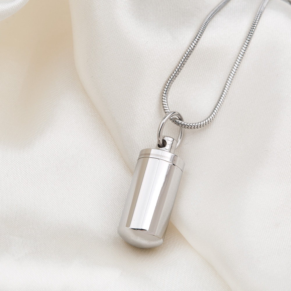Anavia Silver Polished Human Ashes Container Cylinder Memorial Necklace Pendants for Cremated Ashes Holder With Free Funnel Kit and Jewelry Box