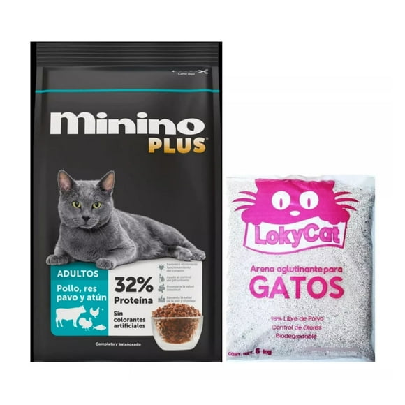 Minino Plus 10 Kg + Arena LokyCat 6 kg
