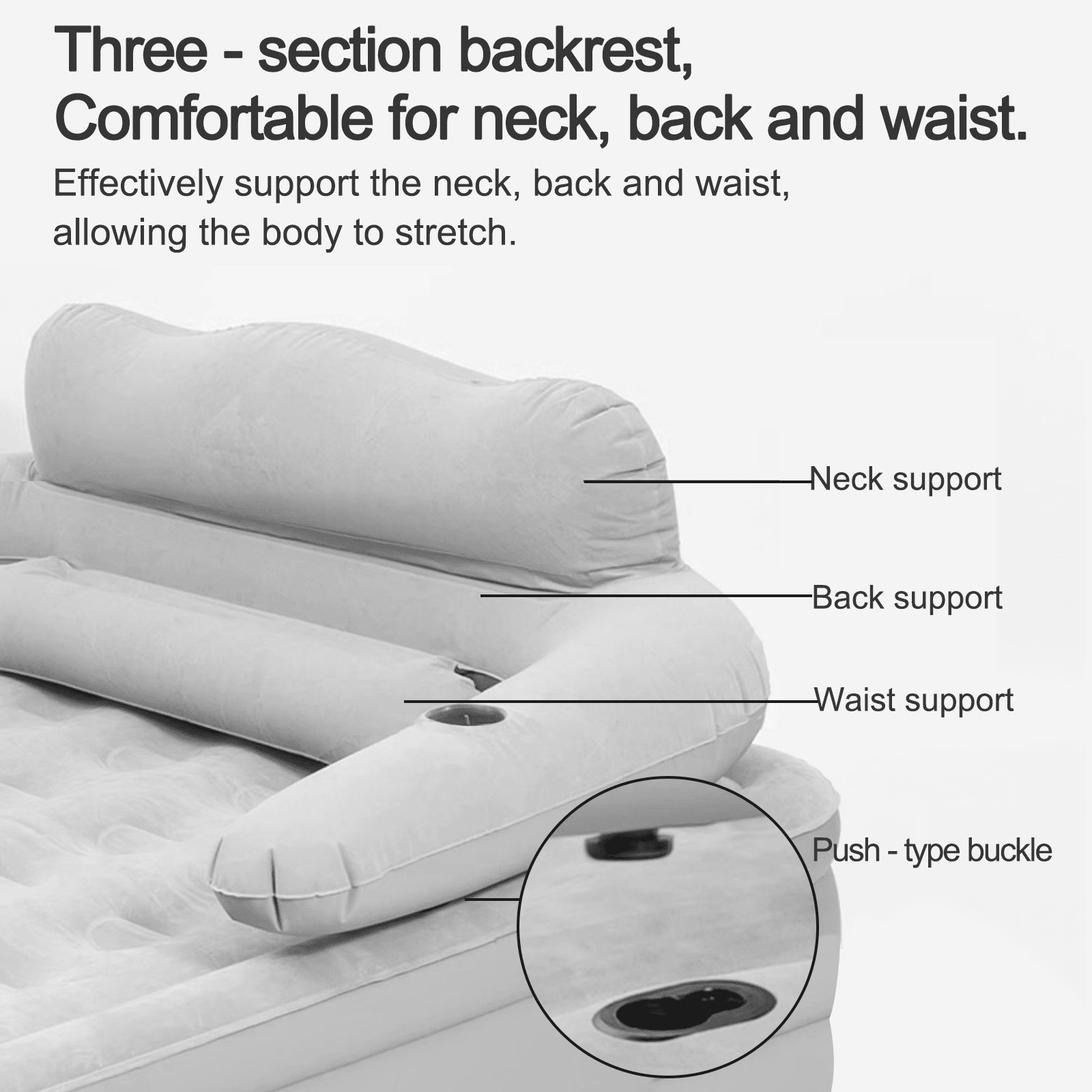 JieC Air Mattress , Inflatable Airbed with Built-in Pump & Headboard for Guest Home Camping Travel, 600lb MAX (Gray,Queen Size)