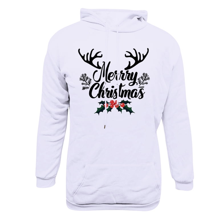 EchfiProm Mens Hoodies with Pockets Merry Christmas White Pullover