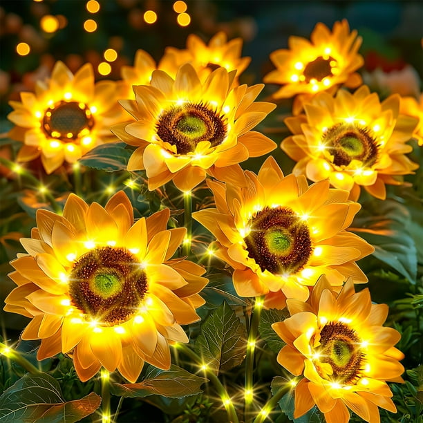 Luces solares para decoración de jardín, 10 unidades, diseño de girasol, LED, impermeables