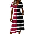 thumbnail image 5 of Minjewel Women's Striped V-Neck Short Sleeve Breton Top Shift Mini Dress - Summer Casual Beach Outfit, Loose Flowy Party Dress, Comfy Vacation Outfit,Red,S, 5 of 6