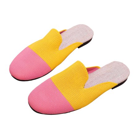 

Pyhlmscde Womens Sandals Closed Toe Slides Backless Mules Flat Heel Wrap Toe Mesh Slippers Fly Weave Casual Flat Shoes