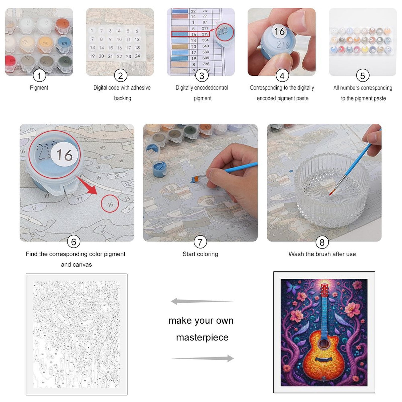 Paint By Numbers Kit for Adults Beginner - DIY Guitar Floral Music Art Fantasy Canvas Painting Kits for Adults, Frameless Paint By Number for Adults for Home Wall Decor 16x20 Inch