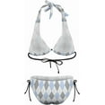 thumbnail image 5 of SKQIT Women's Halter Triangle Bikini Simple Geometry Print Tie Up Bikini Set Two Piece Swimsuit, 5 of 6