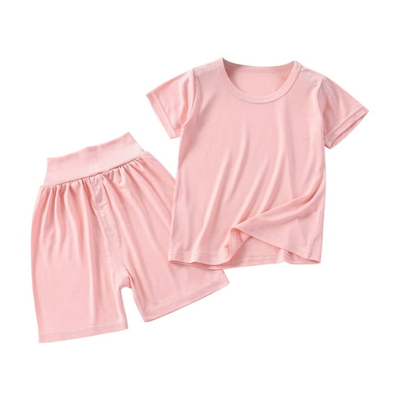 IROINNID Summer Clothes Baby Boys and Girls Round Neck Short Sleeved Solid Color T-shirt 6-7 Years