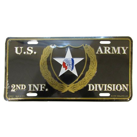U.S. Army 2nd Infantry Division Black 6"x12" Aluminum License Plate Made USA