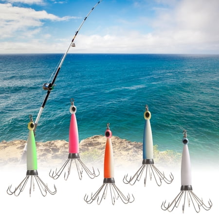 conditiclusy Squid Jig Hook 8/10 Needles with Eye Sharp Bright Color Strong Penetration Fish Attraction Universal Glow in Dark Cuttlefish Sleeve Octopus Fishing Lure Hook Fishing Supplies