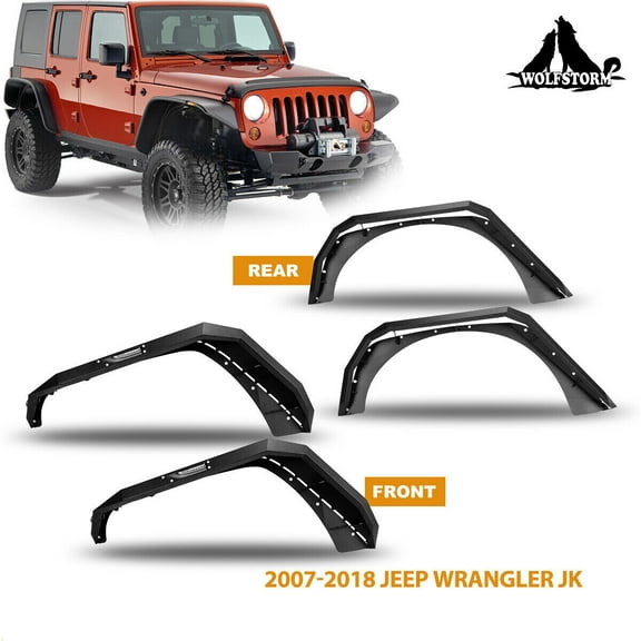 WOLFSTORM 4PCS Front  Rear Fender Flares for 2007-2018 Jeep JK Wrangler JKU Textured Steel