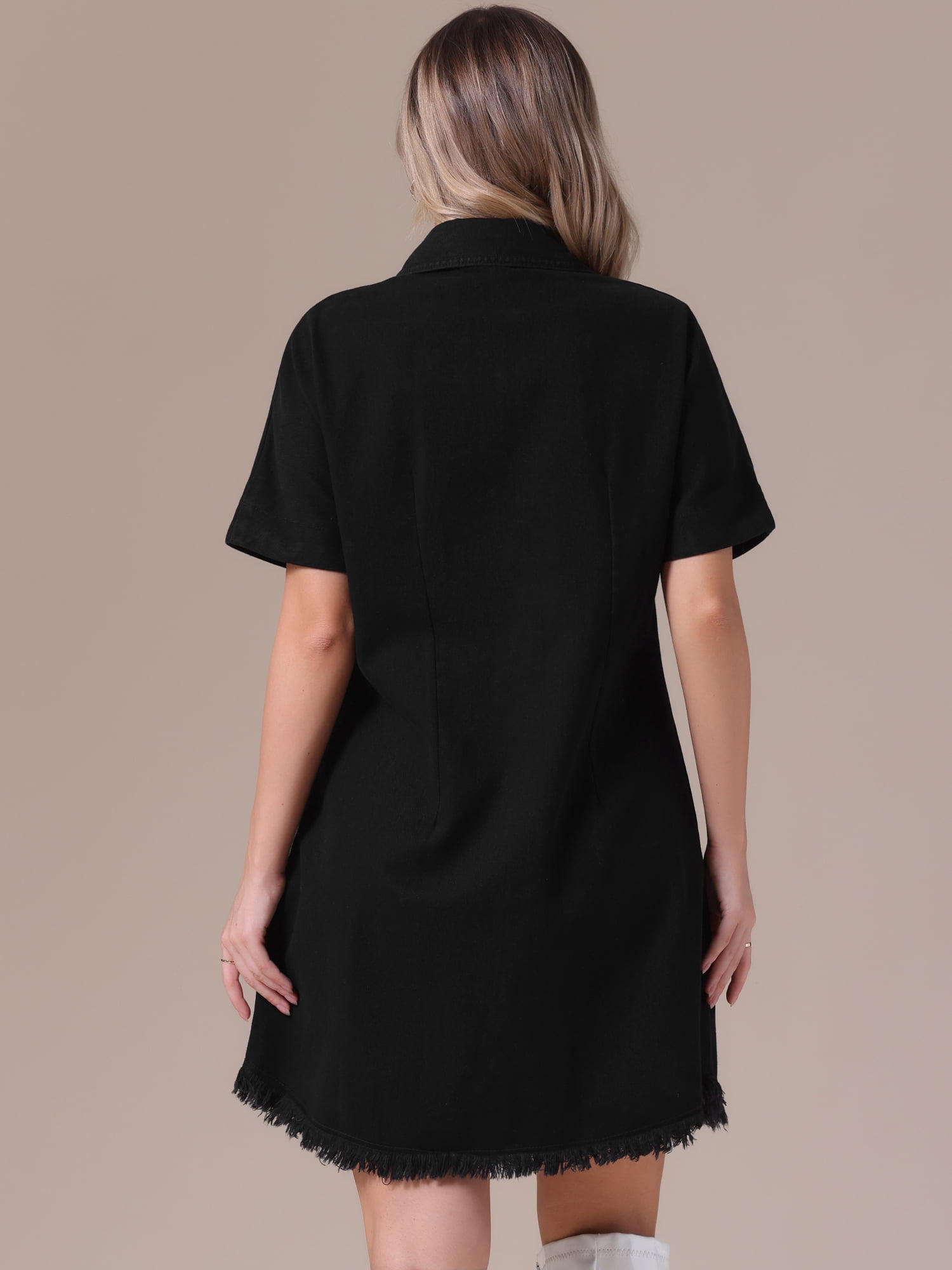 DARING DIVA Short Sleeve Denim Collared Button Front Jean Dress M Black
