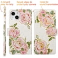 thumbnail image 3 of Wallet Case for iPhone 14 6.1 inch, PU Leather Phone Case Kickstand RFID Blocking Flip Case with Card Slots Wrist Strap Relief Engraved Pattern Magnetic Closure Folio Case - White Rose, 3 of 15