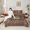 thumbnail image 4 of jejeloiu Ancient Damask Jacquard Queen Comforter Set,First Letter E Bedding Comforter Set For Leopard Lover Reversible 3pcs, 4 of 8