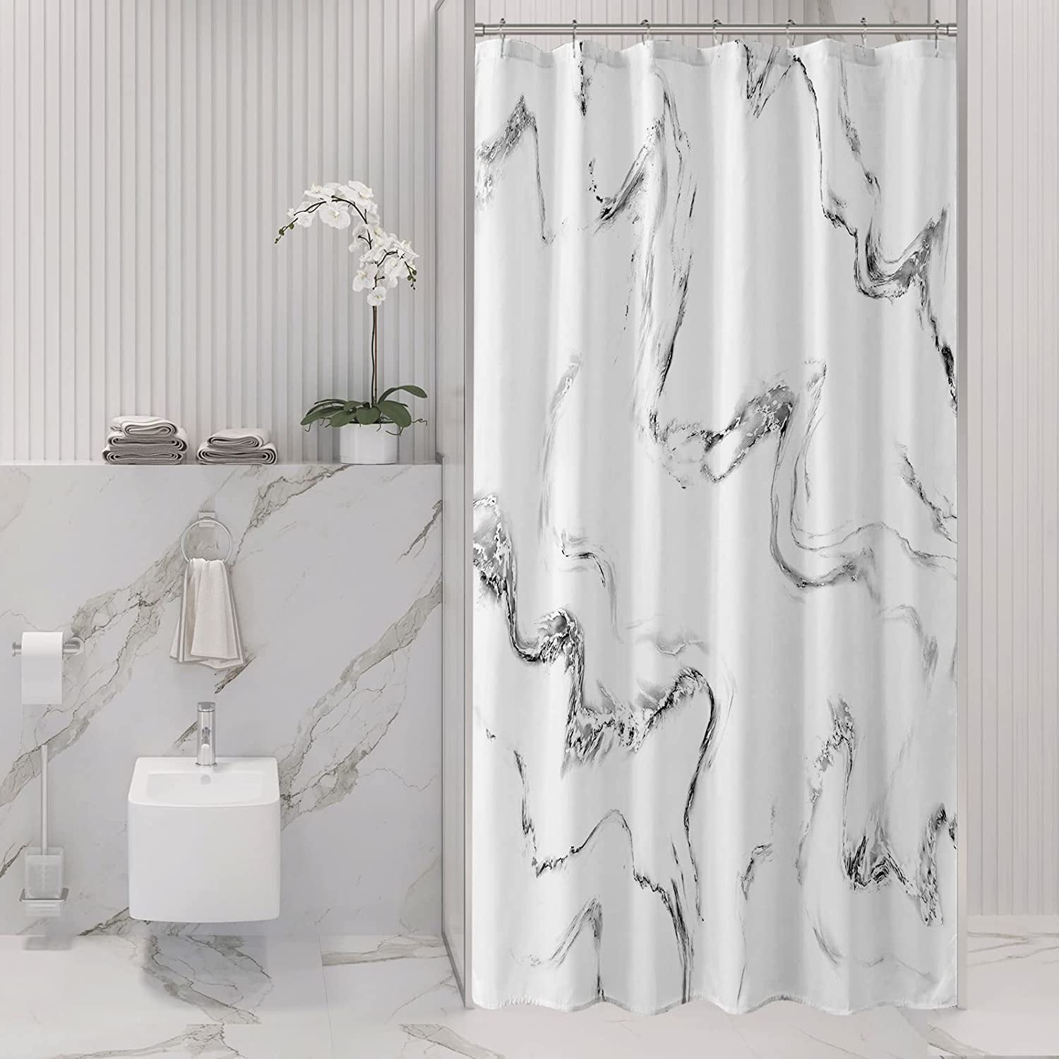 Small Stall Shower Curtain 36 x 72, Narrow Half Abstract Marble Shower