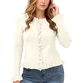 thumbnail image 6 of Women's Casual Fashion Solid Color Short Sweater Ruffled Top for Fall Winter Feminine Touch,White,L, 6 of 7