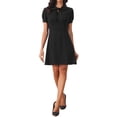 thumbnail image 2 of INSPIRE CHIC Elegant Work Dresses for Women's Tie Neck Puff Short Sleeve Business Office Short Dress XS Black, 2 of 5