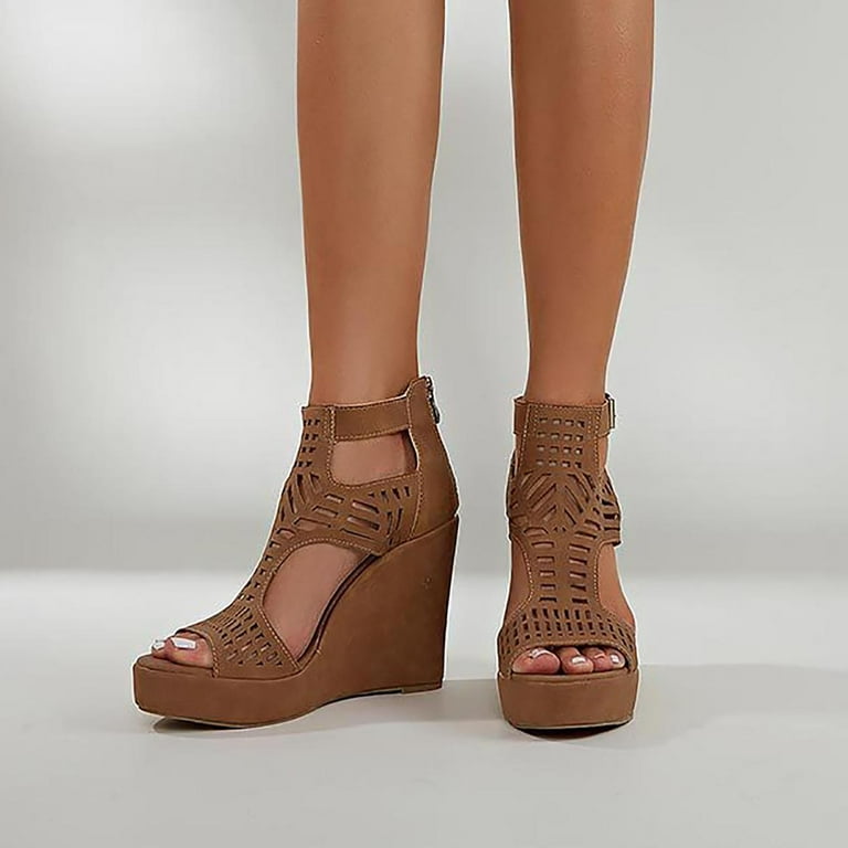 Cognac peep shop toe wedges